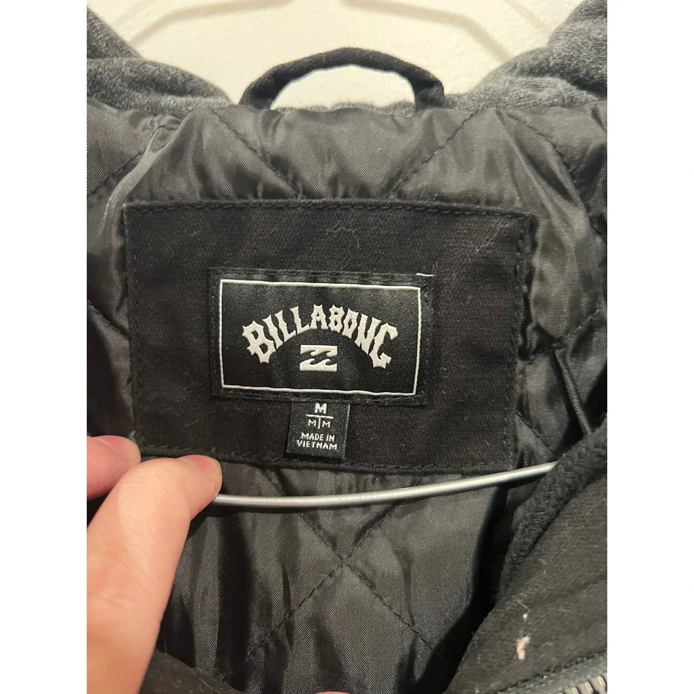 Billabong Mens Jacket Hooded Canvas Quilted Lining Black Medium